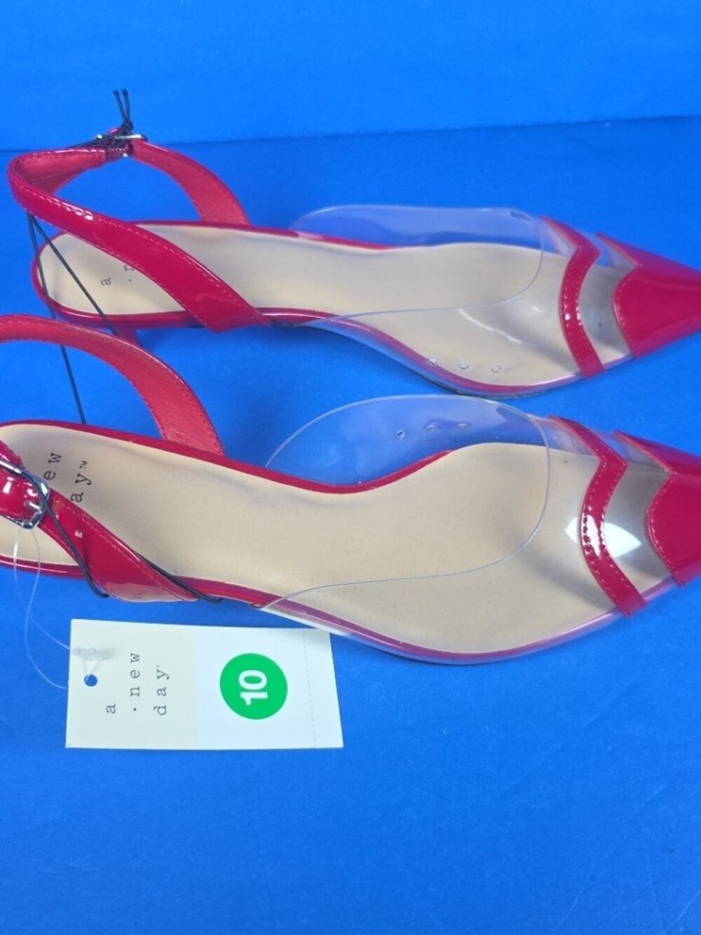A New Day Shoes Women Red Clear Pointed Toe Heel Eleanor Heart Detail Size 10 - Picture 2 of 7